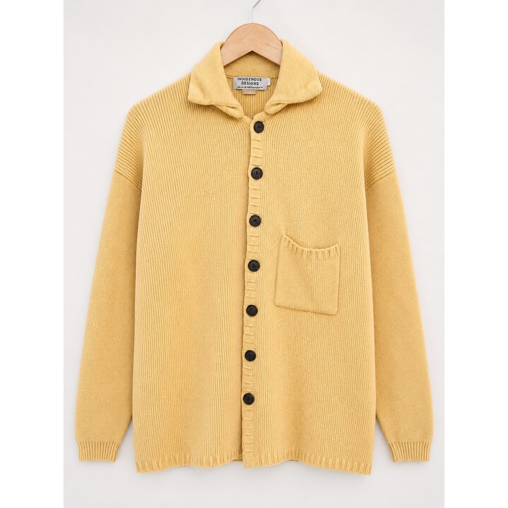 Vintage Indigenous Designs Wool Rib Knit Cardigan Sweater Butter Yellow Women
ML